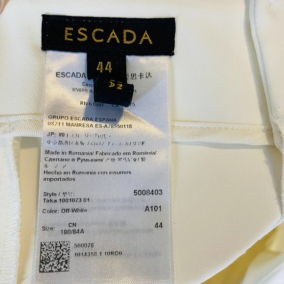 Escada Turka Buckle Hem Cropped Trousers Cream Off White Pants Flat Front Sz 14 - Picture 10 of 14